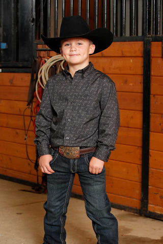 Cinch Youth Paisley Button Down {Charcoal}