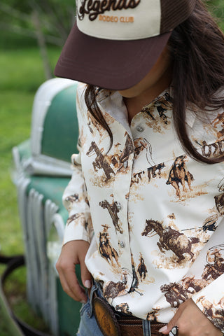 Cruel Denim Roping Print Button Up {Cream}