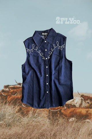 The Bristol Sleeveless Dark Wash Top 1