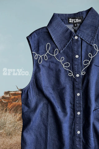 The Bristol Sleeveless Dark Wash Top 2