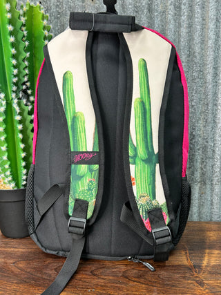 Black waist bag with cactus design on a wooden surface