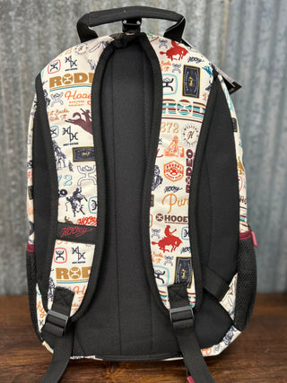 Backpack with patterned design on a wooden surface