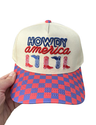 Howdy America Trucker Hat {Checkered}