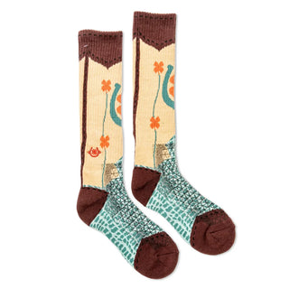 Pair of socks with floral design on a beige background