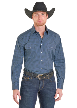 Panhandle Slim Diamond Printed Long Sleeve Pearl Snap {Blue}