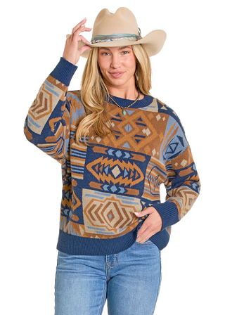 Panhandle Slim Aztec Patch Sweater {Navy+Gold}