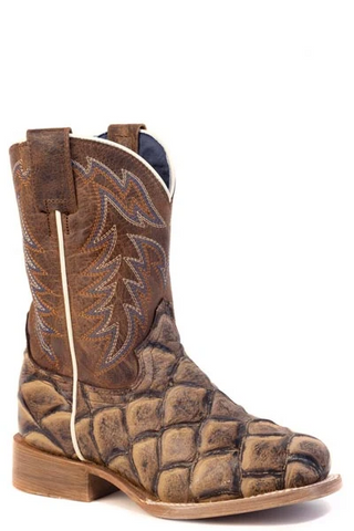 Roper Boy's Embossed Pirarucu Leather Boots {Brown}