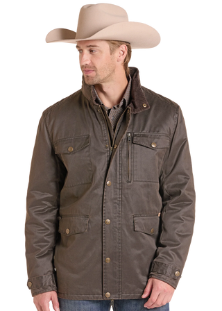 Panhandle Slim Men's Oil Skin Corduroy Trim Jacket {Chocolate}
