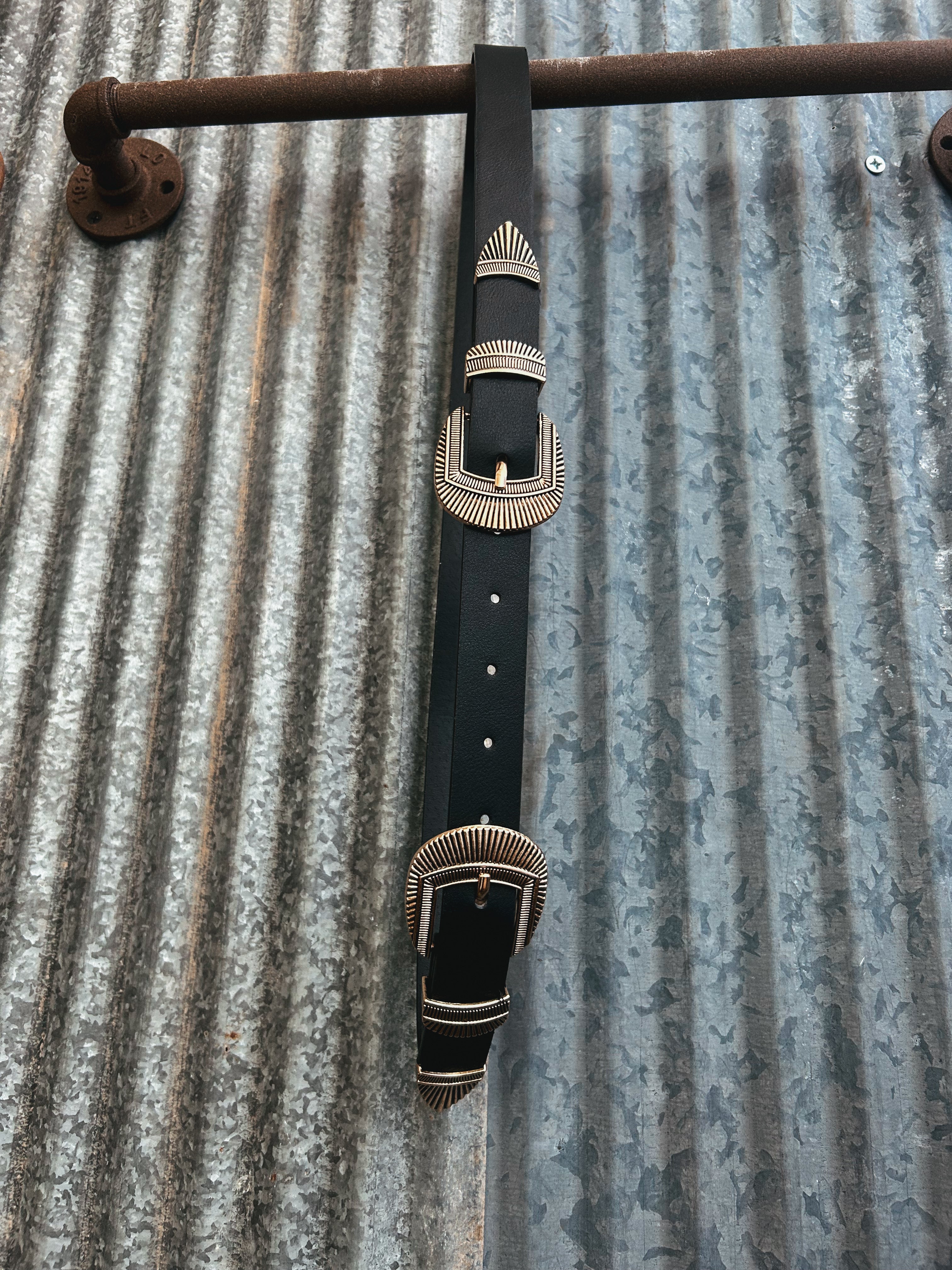 Leto Accessories Double Buckle Belt Black - Hawk Western Wear Leto Accessories Double Buckle Belt Black - Hawk Western Wear