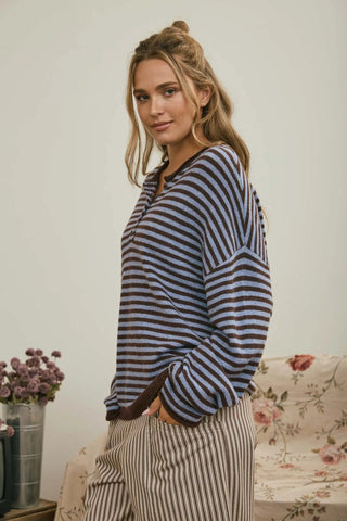 The Brixton Striped Cardi {Dusty Blue}