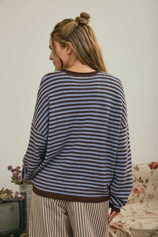 The Brixton Striped Cardi {Dusty Blue}