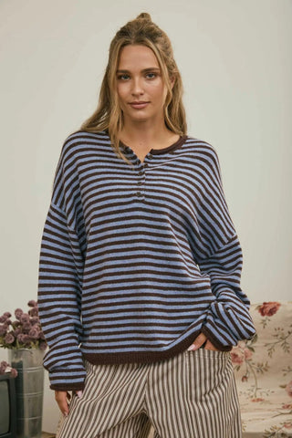 The Brixton Striped Cardi {Dusty Blue}