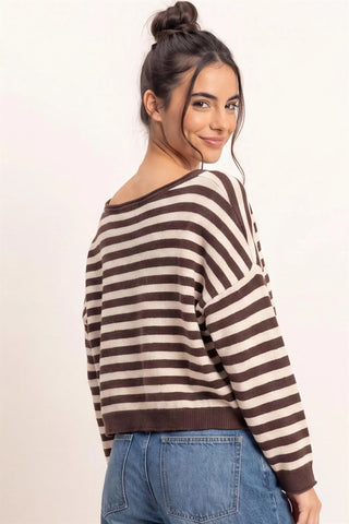The Scarlett Striped Sweater {Dark Brown}