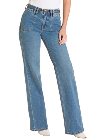 Rock & Roll Denim Wide Leg Horse Bit Clasp Belt Jean