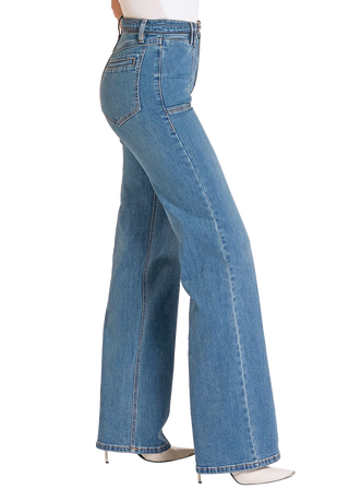 Rock & Roll Denim Wide Leg Horse Bit Clasp Belt Jean