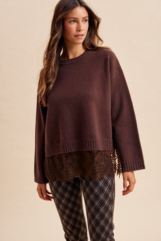 The Lace Trim Sweater {Chocolate}