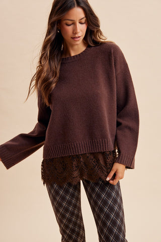 The Lace Trim Sweater {Chocolate}