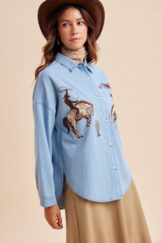 The Western Cowboy Embroidered Denim Shirt