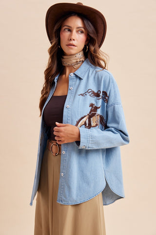 The Western Cowboy Embroidered Denim Shirt