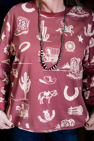 The Lathan Western Print Top