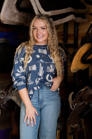 The Lathan Western Print Top