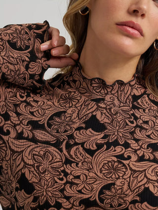 Wrangler Women's Floral Tooled Mock Neck Top {Black}