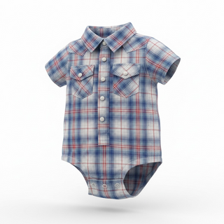 Wrangler Infant Boys Plaid Pearl Snap Onesie - Wrangler