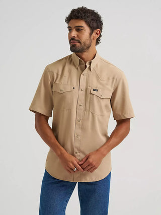 Wrangler Men's All Terrain Short Sleeve Pearl Snap {Travertine}