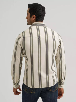 Wrangler Men's Retro Modern Fit Striped Pearl Snap {Olivine}
