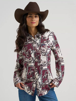 Wrangler Women's Bold Bucking Sierra Pearl Snap {Burgundy}